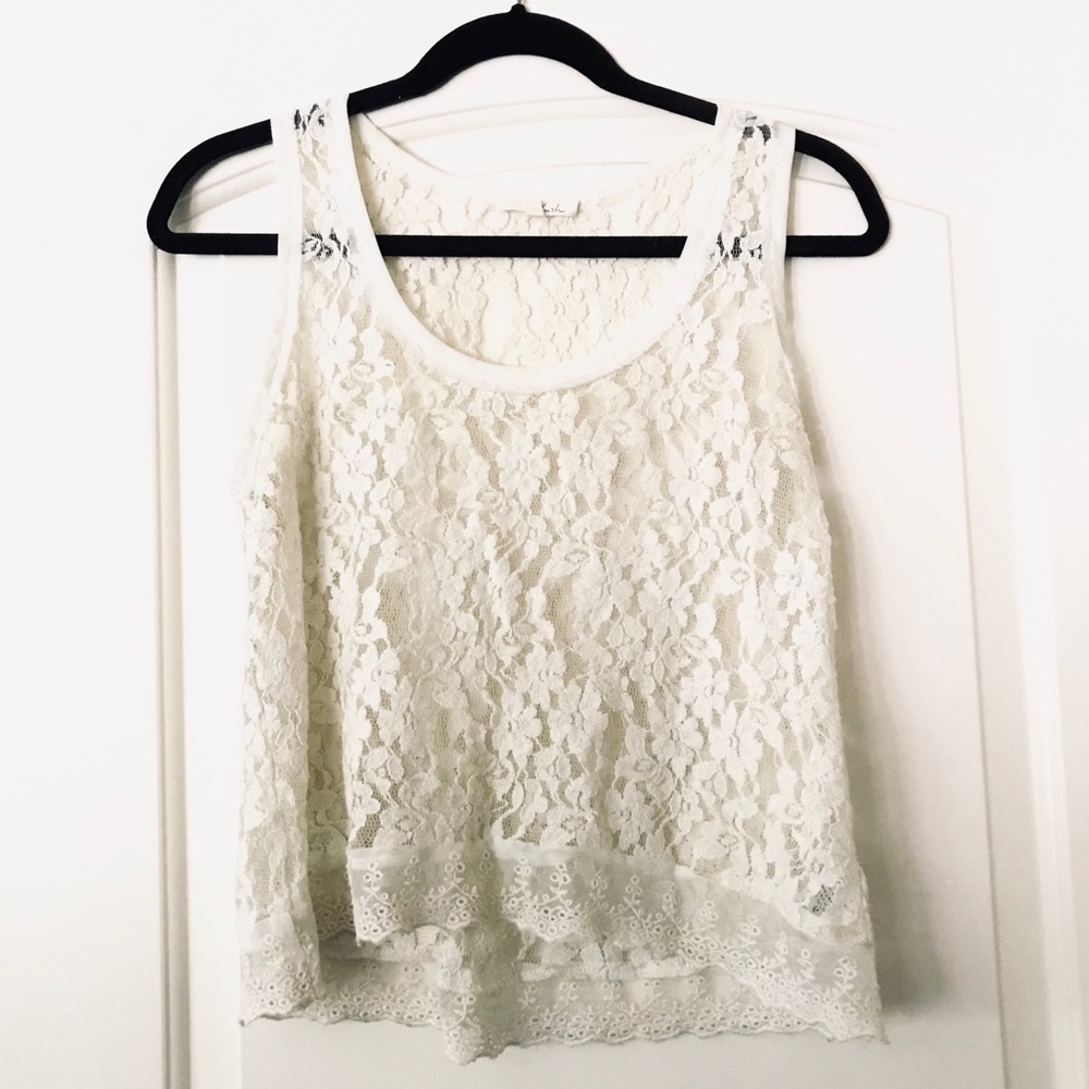 Lush - All Lace, Cream Colored Lace Crop Tank Top